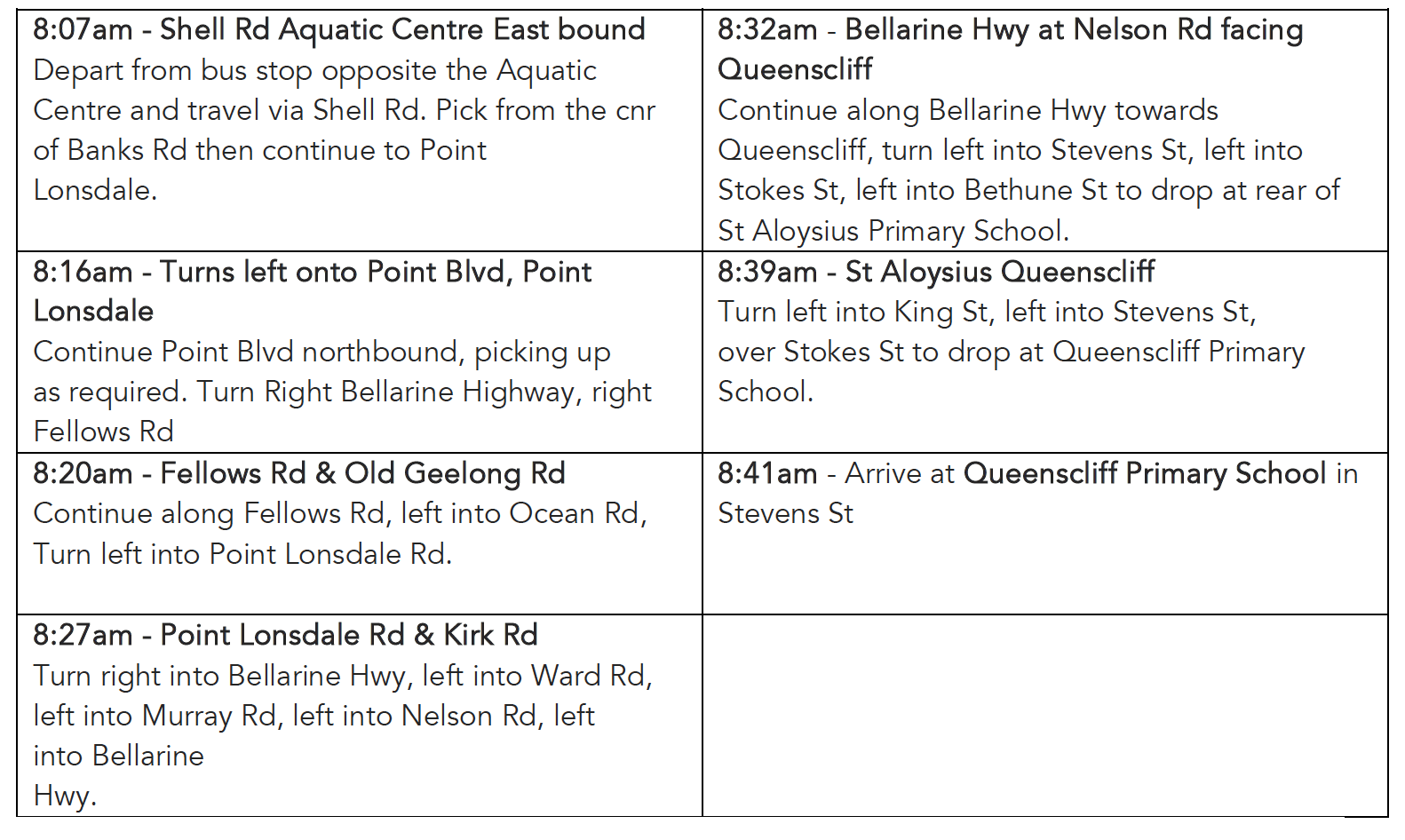 Morning Bus Route